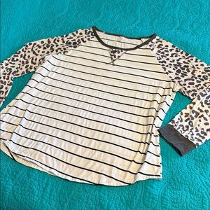 Shirley Stone Striped and Leopard Print Women's Top
